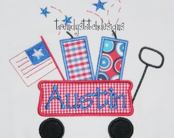 Wagon Fireworks Flag applique Machine Embroidery Design INSTANT DOWNLOAD