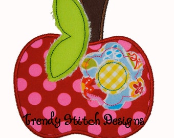 Apple Flower Applique Design Machine Embroidery Design Back to School INSTANT DOWNLOAD