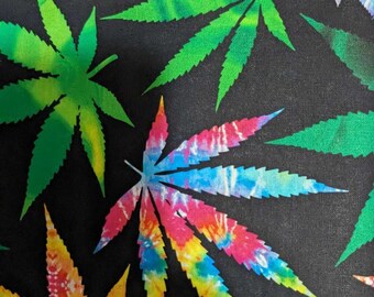 Fabric BTY  large leaf psycadelic cannabis Marijuana