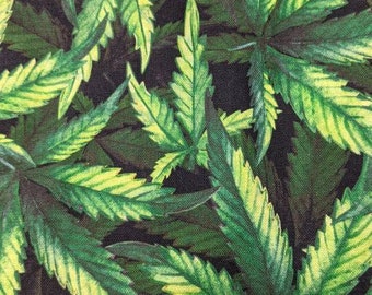 Fabric BTY  large green marijuana leaf