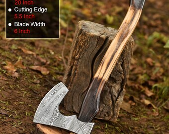Handgeschmiedete Damaszener Stahl Axt - Viking Hatchet, Custom Camping & Bushcraft Axt, handgemachtes Outdoor Werkzeug, Geschenk für Ihn, Trauzeugen