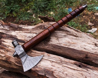Handmade Damascus steel Functional Pipe Wood handle, Bushcraft axe, Tomahawk axe, Gift for him, anniversary gift, Camping axe