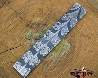 Hand Foged Damascus Steel Feather Pattern Billet Bar for Knife Making Kit, Custom billet