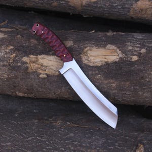 Handcrafted Custom Made Full Tang Fixed Camping Bushcraft Bowie Tanto Machete Survival Knife with Leather Sheath, Father Day gift,