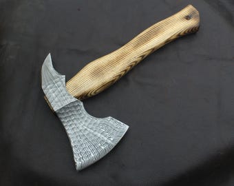 handmade Damascus steel Camping axe, outdoor Viking axe, Ashwood handle, gift for him, anniversary Gift, Wedding gift