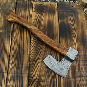 Handmade Damascus steel camping axe outdoor axe, Viking axe Handle Rose wood, Gift for him, Christmas gifts handmade axe
