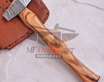 Handmade Blacksmith Hammer with Wooden Handle & Leather Sheath | Custom Forged Metal Hammer | Leatherworking Craft Tool
