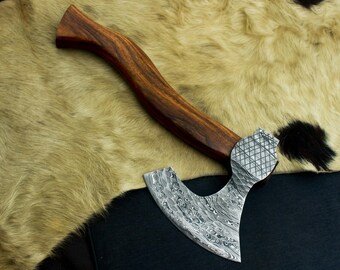 Hand Forged Damascus steel Viking axe Camping axe Outdoor axe, Rose Wood Handle, Charismas Gift, New Year gift, Anniversary Gift,