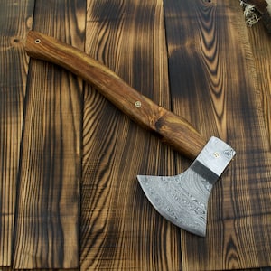 Damascus Handmade Outdoor Camping axe, Damascus axe, Handle Rose Wood / Viking Hatched, groomsmen Gift, Personalized gift, Gift for Him