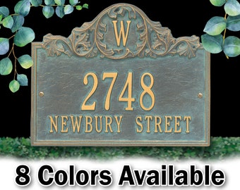 Monogram House Number & Street Plaque - Personalized Metal Cast Aluminum Sign with Your Street Address and Number With Last Name Initial