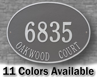 Large Oval House Number Sign - Personalized Metal Cast Aluminum Sign With Your Street Address And House Number - New Home Sign