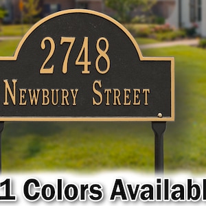 Lawn Address Plaque - 2 Lines - Personalized Metal Cast Aluminum Arch Sign with Your Address and Street Name. House Number Custom Sign