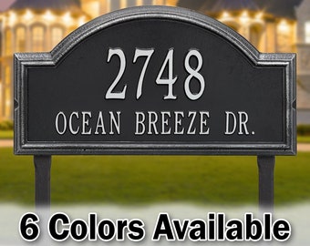 Lawn Metal Address Plaque - Large Personalized Cast Arch Plaque - 2 Lines - Display Your Address - Custom House Number Sign