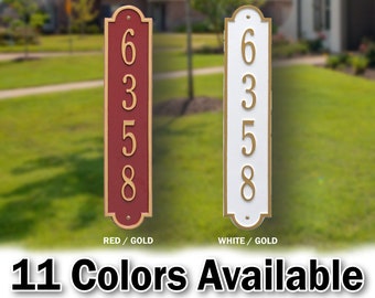 Vertical Address Sign - Personalized Metal Cast Aluminum Sign with Your Street Number. House Number