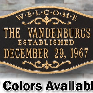 Cast Aluminum Solid Metal Welcome Anniversary Personalized Plaque - Display Your Name and Established Date