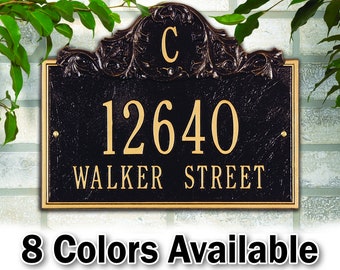 Monogram House Number & Street Plaque - Personalized Metal Cast Aluminum Sign with Your Street Address and Number With Last Name Initial