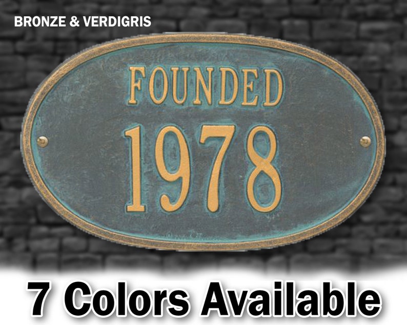 Founded Date, Personalized Plaque, Year, Wedding or Anniversary Metal Sign, Circa Sign, Year Founded, Custom Home Year Built Aluminum Sign BRONZE VERDIGRIS