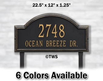 Personalized Cast Arch Lawn Address Plaque – Display Your Address & Street Name – Lawn-Mounted Metal House Number Sign