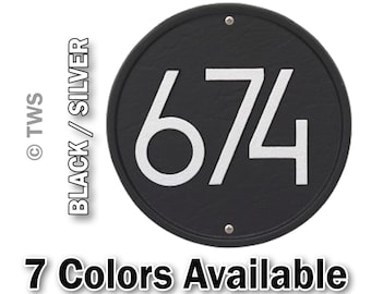 Small Round Modern Personalized House Numbers Plaque - Cast Aluminum Solid Metal  - Display Your Home Number - Street Address