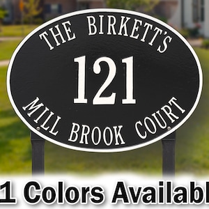 Personalized Oval Aluminum Estate Plaque - 3 Lines - Personalized Metal Cast  Sign with Your Last Name, Street Name & House Number