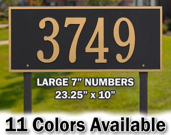 Lawn Mounted  Large Metal Rectangle Address Plaque - Personalized Cast Rectangular Plaque - Custom House Number Cast In Solid Aluminum