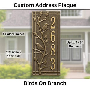 Custom Birds-On-Branch Vertical Plaque | Personalized Nature Address Sign | Durable, Weatherproof Outdoor Decoration for Home or Garden