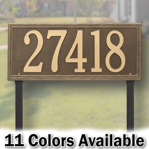 Large Rectangular House Number sign with stakes - Personalized Metal Cast Aluminum Sign with Your Street Address
