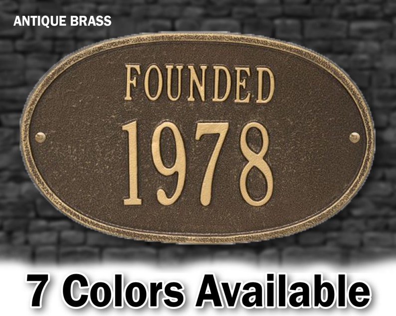 Founded Date, Personalized Plaque, Year, Wedding or Anniversary Metal Sign, Circa Sign, Year Founded, Custom Home Year Built Aluminum Sign ANTIQUE BRASS