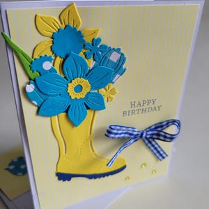 Personalizar, Hecho a mano, Tarjeta de cumpleaños, Bota de lluvia, Floral, Interior en blanco, Tarjeta para niña, Tarjeta para dama, Envío gratis, Bolígrafo con cuentas gratis