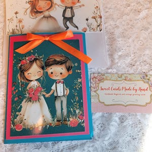 Christian Wedding Card, Custom message, Blue and Pink Couple Design, Faith-Inspired Sentiment,  Elegant Keepsake, Personalize names