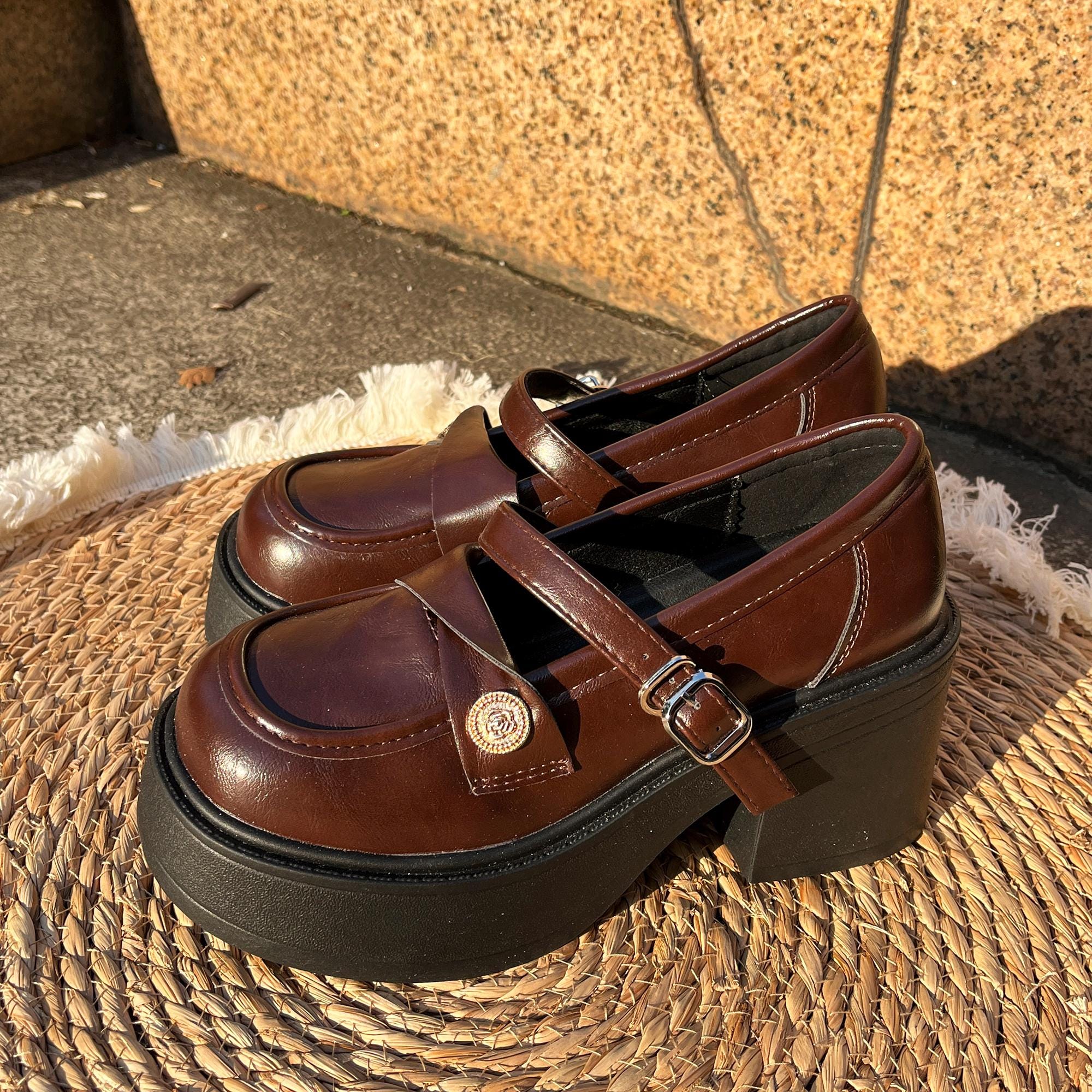 Chunky Platform Mary Jane Loafers for Women | 5.5cm Thick Sole Vintage Shoes | Gothic Lolita Chunky Heels | Adjustable Strap Dress Shoes