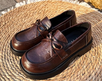 Handmade black and brown women's loafers, platform flats, square toe Mary Jane, comfortable insoles, comfortable gift-A gift for her