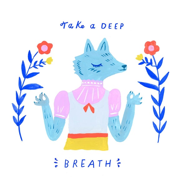 Art Print, Wall art,  Creatures of Healthy Habits Meditating Wolf by Sarah Walsh