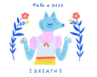 Art Print, Wall art,  Creatures of Healthy Habits Meditating Wolf by Sarah Walsh