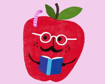 Art Print, Wall art,  Apple, Book Worm by Colin Walsh