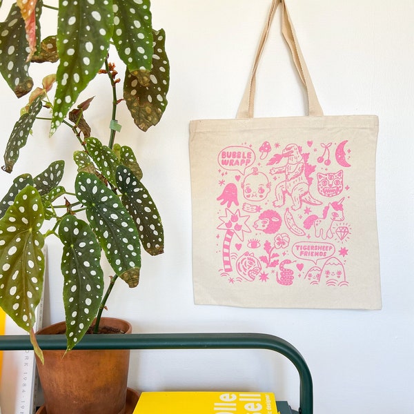 Bubble Wrapp x Tigersheep Friends Tote Bag collab / Pink on Canvas