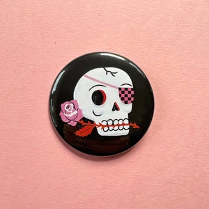 Pin badge Creepy Cuties Sugar Rose Skull 2 1/4 Inch image 1