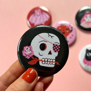 Pin badge Creepy Cuties Sugar Rose Skull 2 1/4 Inch image 2