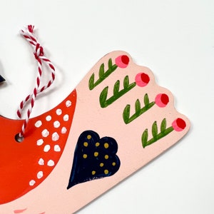 Folk Bird with Blue Head /Holiday Ornament/ Hand Painted image 4