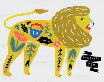 Art Print, Wall art,  Lion, Panthera Leo/Folk Science Series by Sarah Walsh