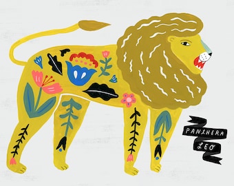 Art Print, Wall art,  Lion, Panthera Leo/Folk Science Series by Sarah Walsh