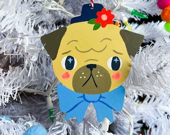 Sad Puppy /Mushroom Holiday Ornament/ Hand Painted