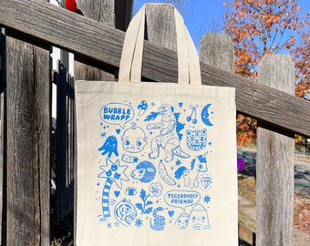 Bubble Wrapp x Tigersheep Friends Tote Bag collab / Blue on Canvas