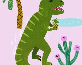 Art Print, Wall art,  Dinosaur illustration, Angry T-Rex by Colin Walsh