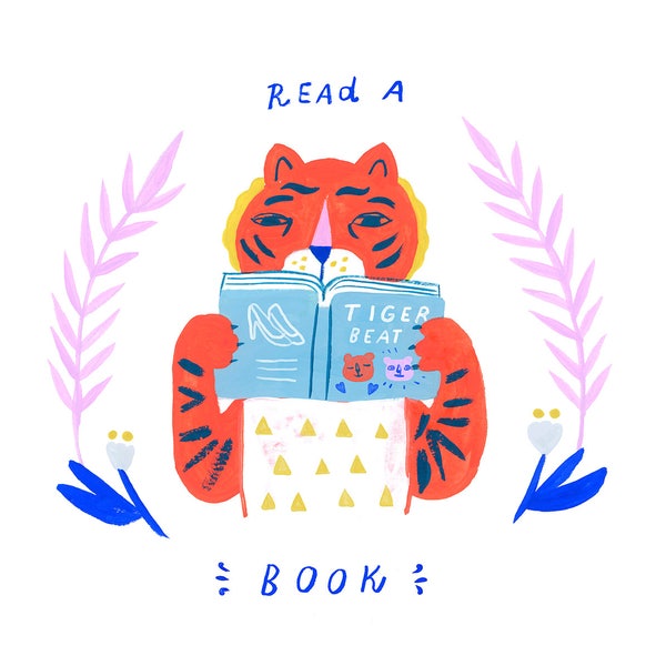 Art Print, Wall art,  Creatures of Healthy Habits tiger reading Book by Sarah Walsh