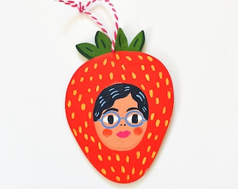 Strawberry Girl /Holiday Ornament/ Hand Painted