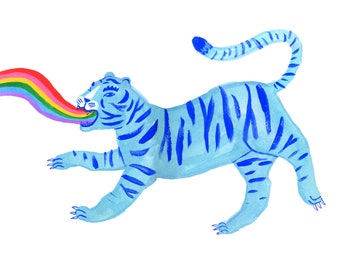 Art Print, Wall art,  Tiger illustration, Rainbow Roar by Sarah Walsh