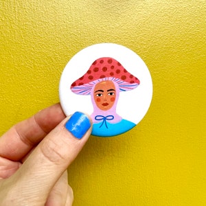 Pocket Mirror Moody Mushroom Girl 2 1/4 Inch image 1