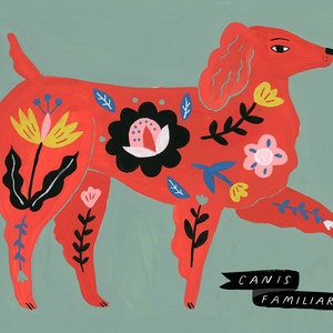 Art Print, Wall art,  Dog illustration, floral by Sarah Walsh