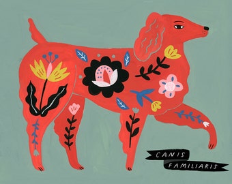 Art Print, Wall art,  Dog illustration, floral by Sarah Walsh